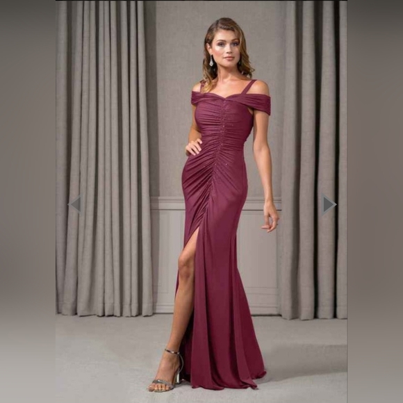 Azazie York Mulberry Off-Shoulder Floor-Length Evening Gown Dress - Picture 5 of 16